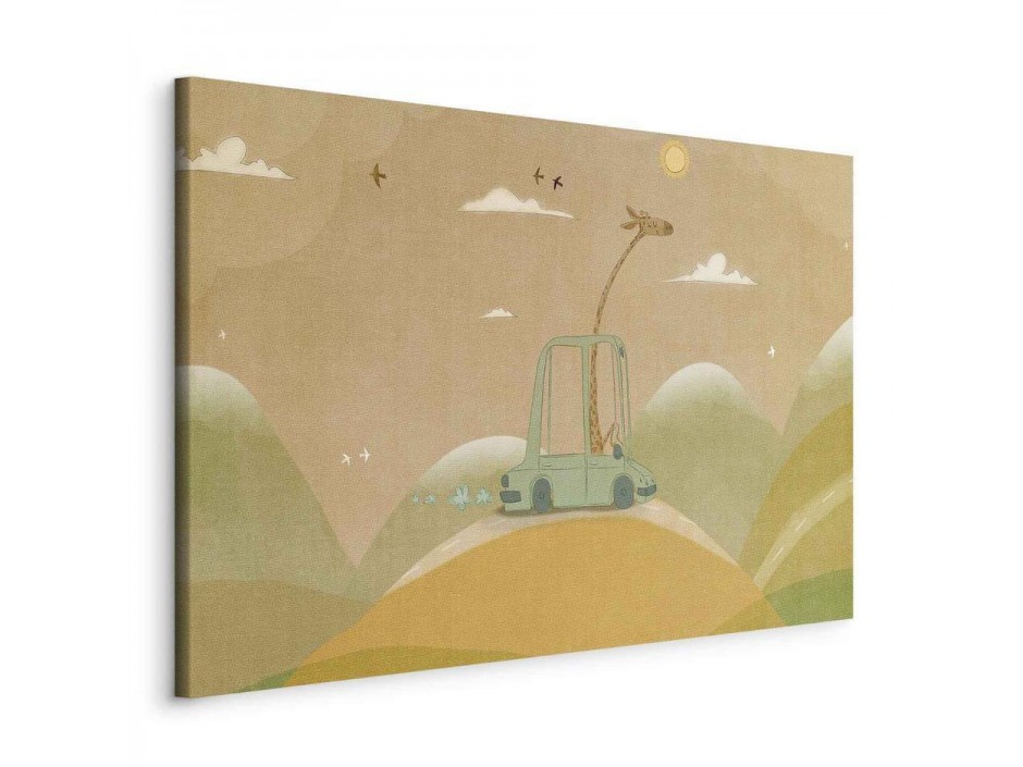 Tableau - Dreamy Traveler - A Cheerful Giraffe Driving a Car on a Sunny Day