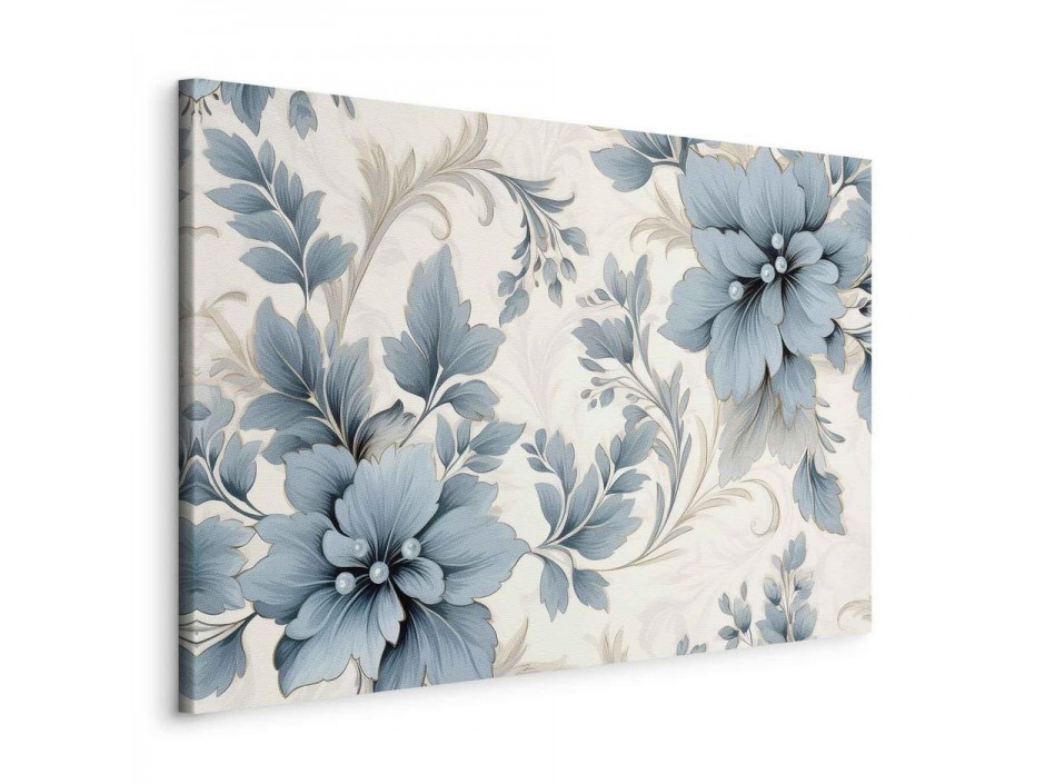 Tableau - Turquoise Flowers in Retro Ambience Floristic Ornaments