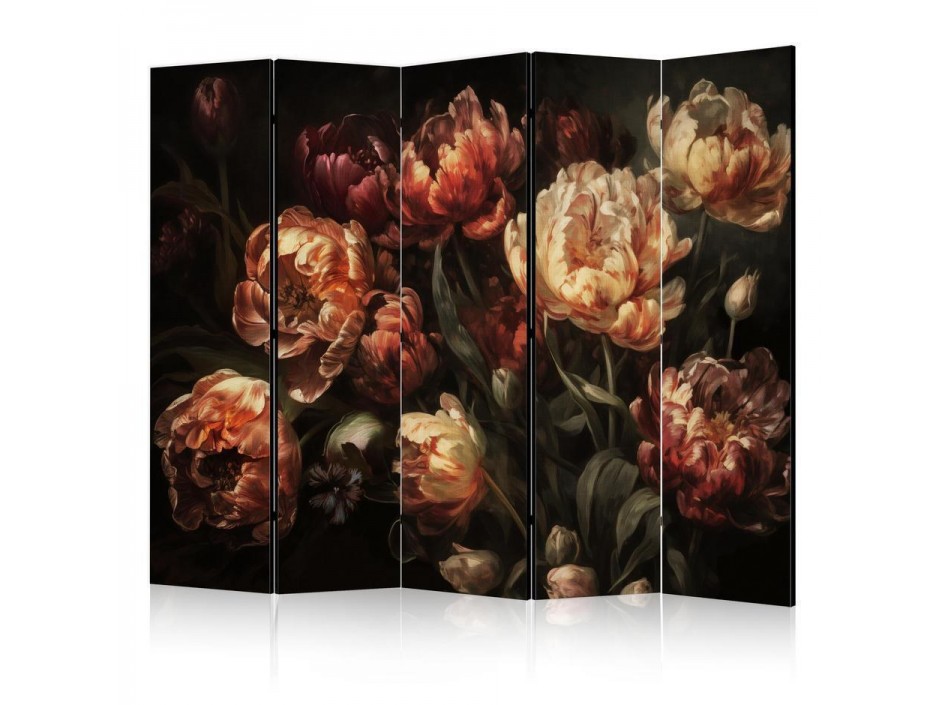 Paravent - Magnificent Tulips - Bouquet of Flowers in Red and White on a Black Background