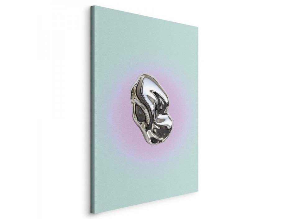 Tableau - Metallic Form - Abstract Sculpture on a Mint Background with a Purple Halo