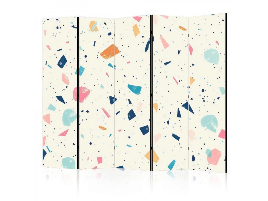 Paravent - Terrazzo with Multicolored - Large Elements - Cheerful Pattern on a Light Background