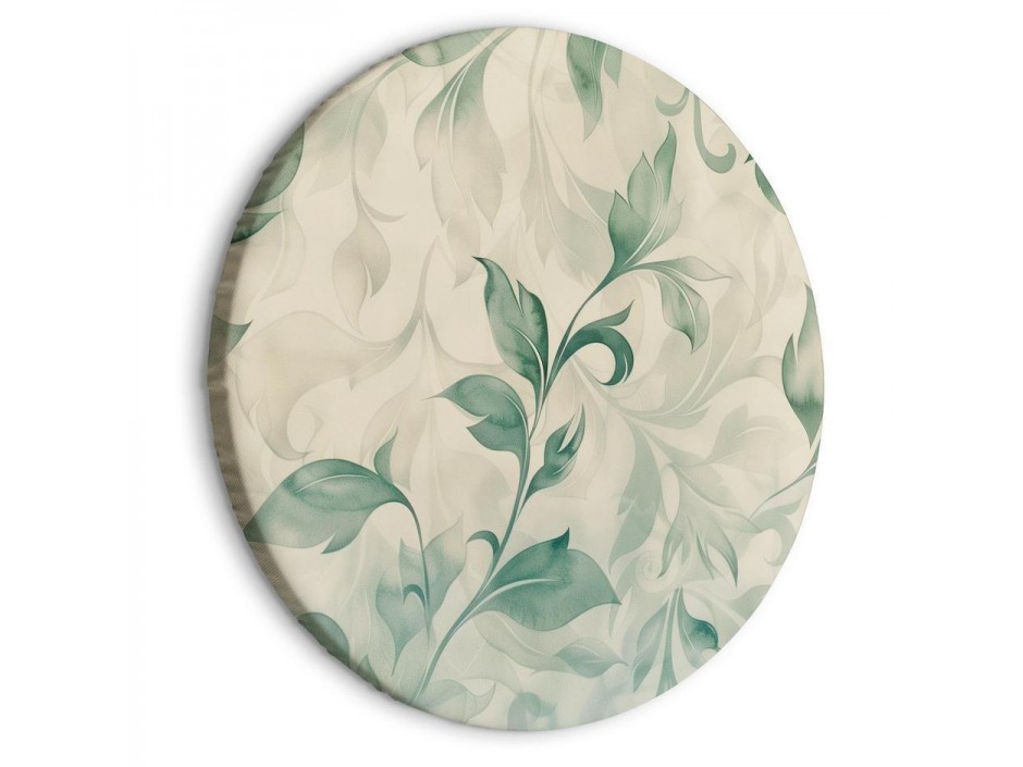 Tableau rond - Watercolor Botanical Motif: Delicate Green-Beige Leaves