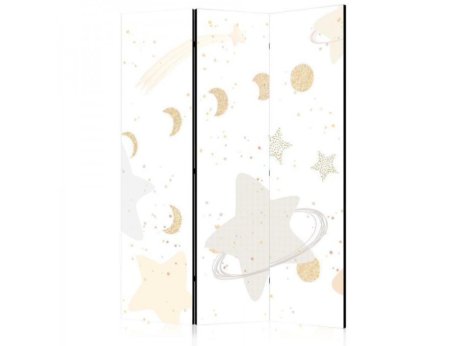 Paravent - Fairy-Tale Galaxy - Moon Phases in Shades of Yellow Among Stars in Beige and Ash Colors with Stardust