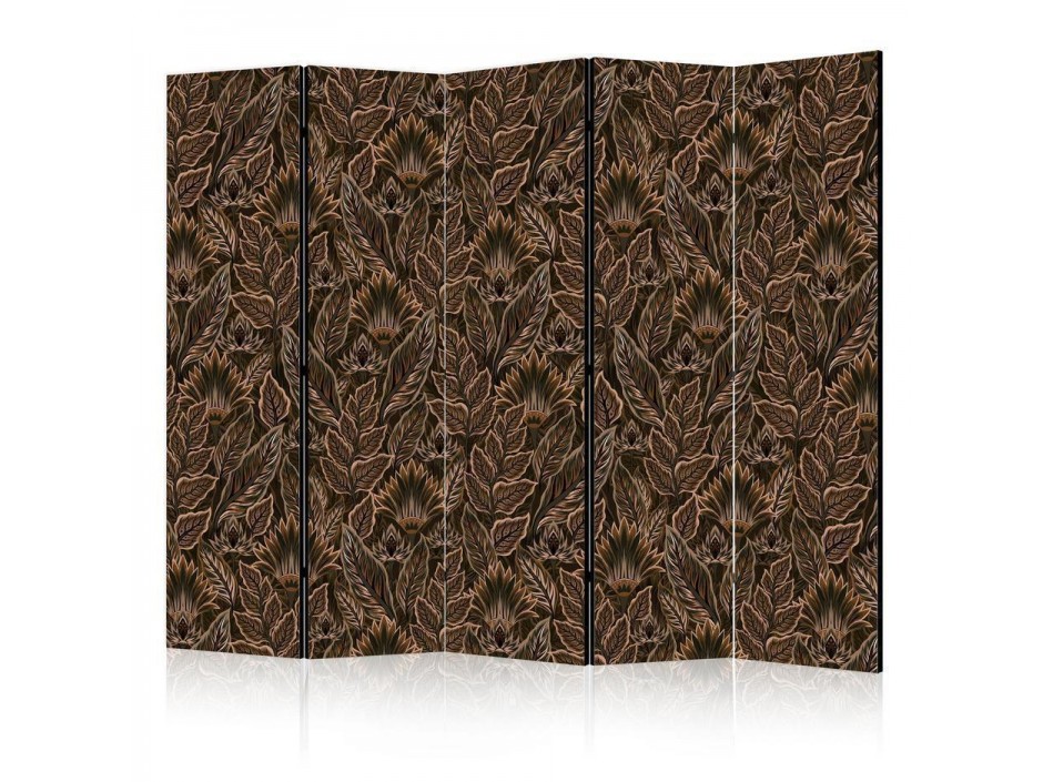 Paravent - Dense Vegetation - Botanical Patterns in Illustrative Style Brown