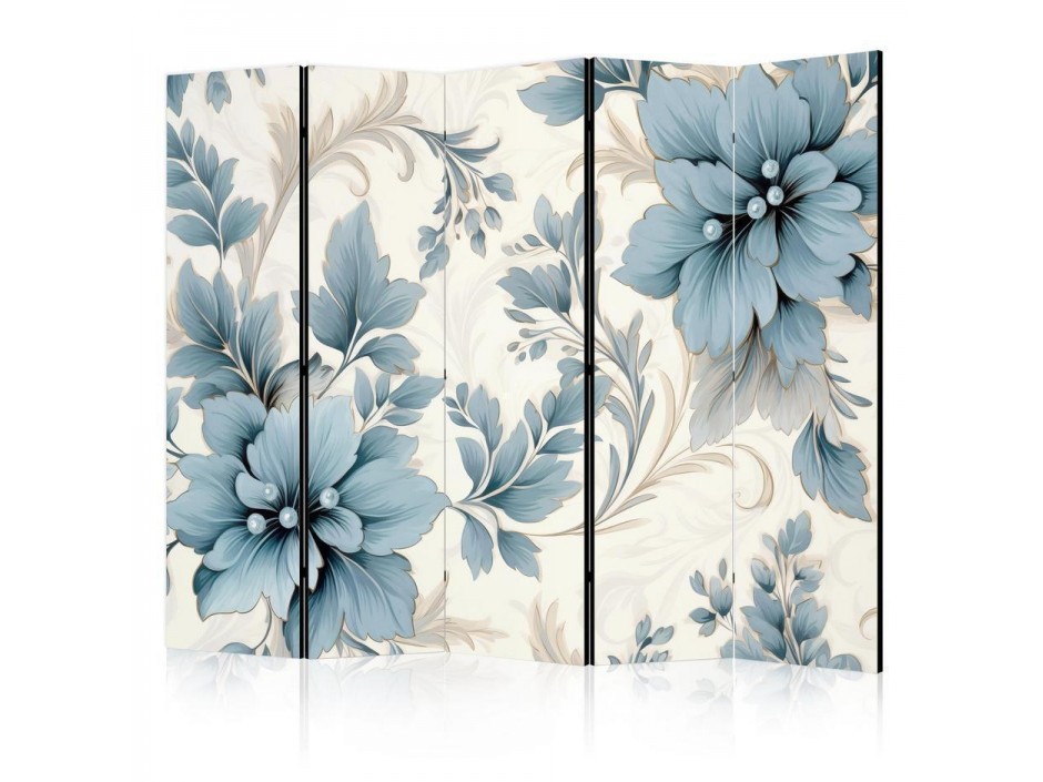 Paravent - Turquoise Flowers in Retro Vibe Floral Ornaments