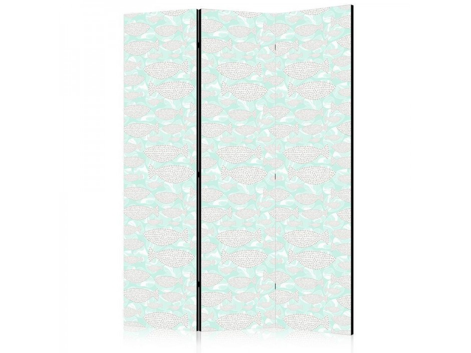 Paravent - Minimalist Fish - Fish of Grey Dots on a Crystal Clear Water Surface in Mint Green Colors