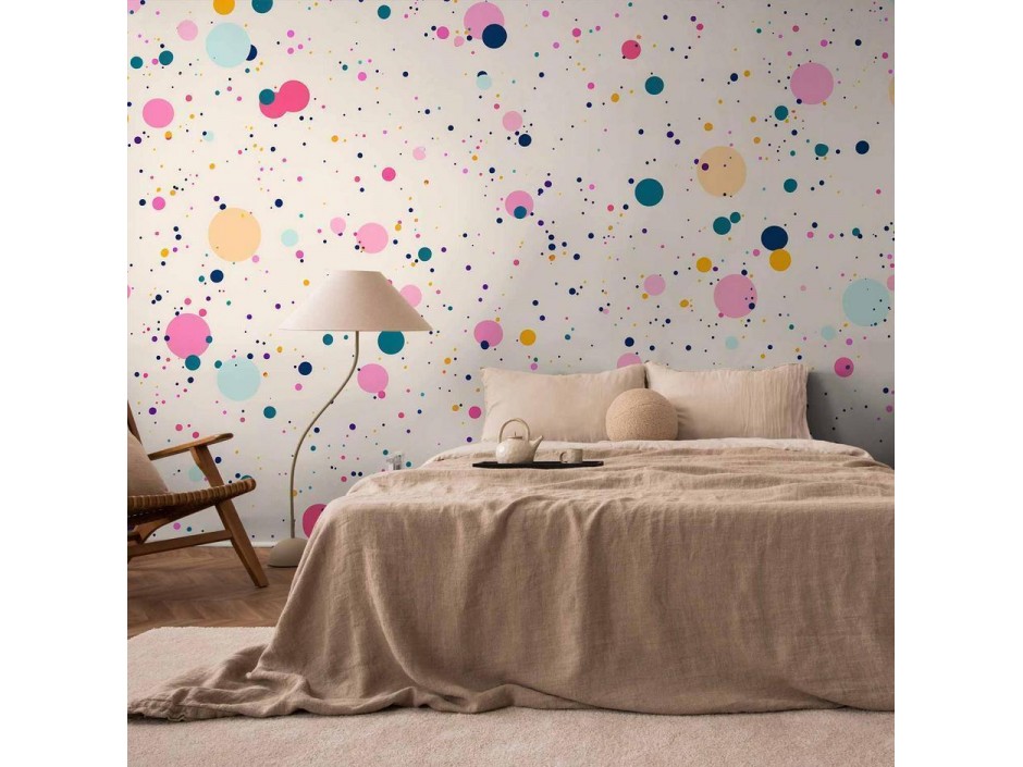 Papier peint - Dots Speckles and Splatters Multicolored Cheerful Pattern on a Light Pink Background