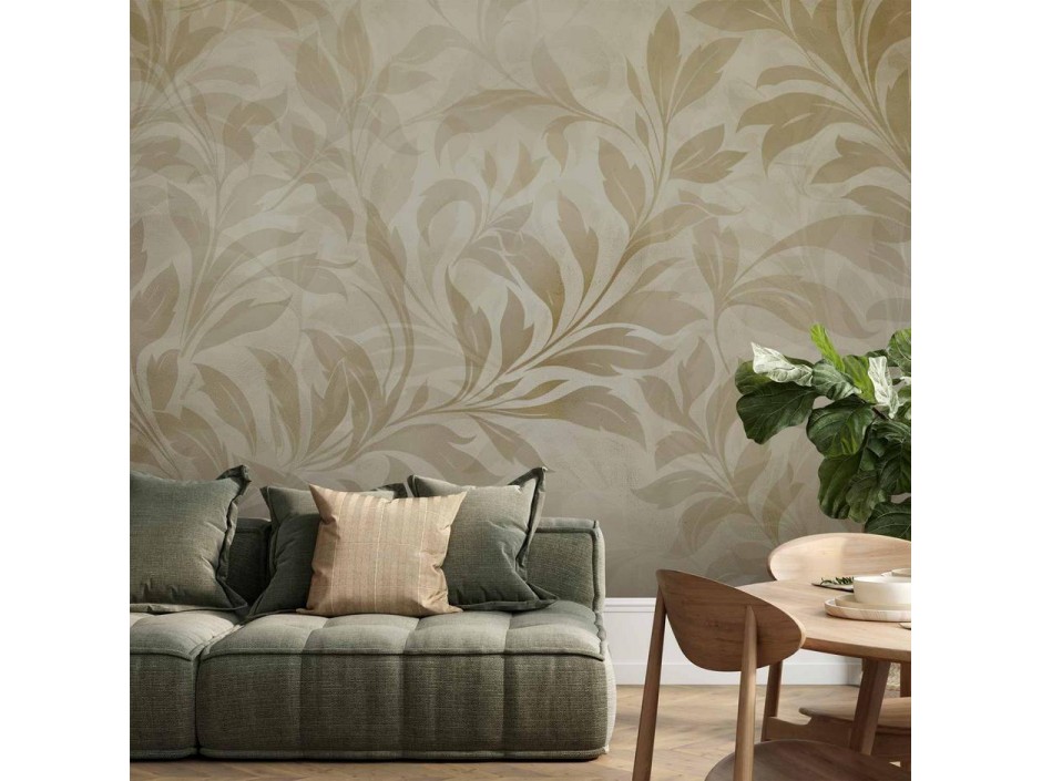 Papier peint - Botanical Motif with Leaves and Vines in Sand Colors