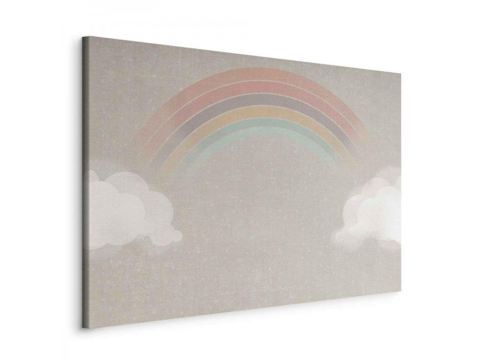 Tableau - Rainy June - Colorful Rainbow Emerging from Clouds on a Bright Background