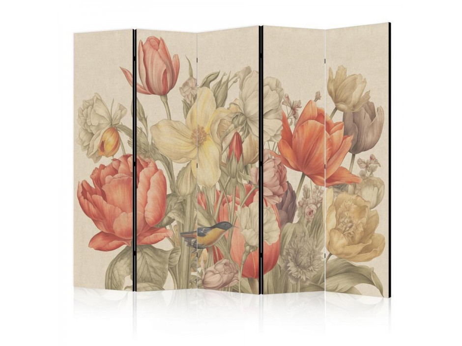 Paravent - Bouquet with Tulips - Colorful Flowers on a Light Background - Illustration