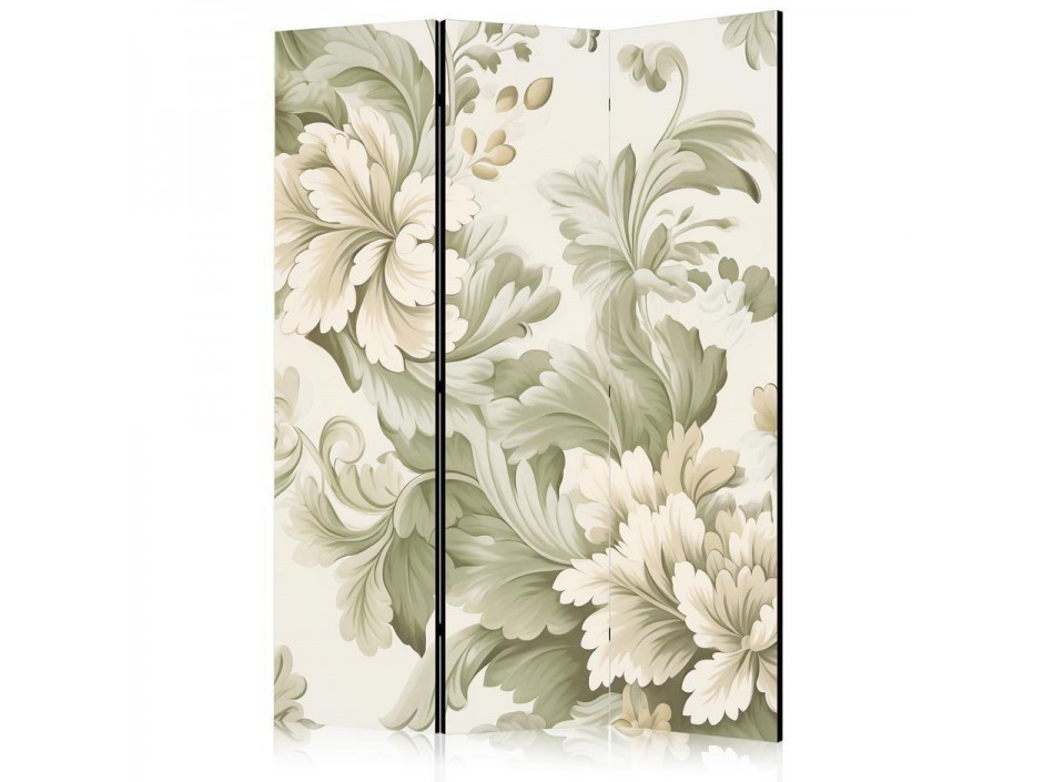 Paravent - Retro Vintage Flowers in Soft Cream and Green Colors