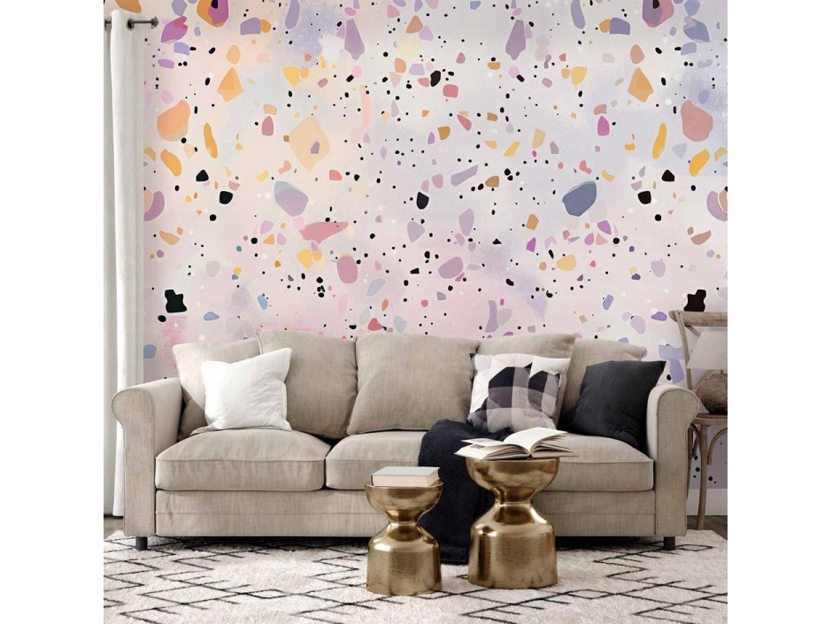 Papier peint - Terrazzo in Confetti Style Violet-Pink Colorful Pattern