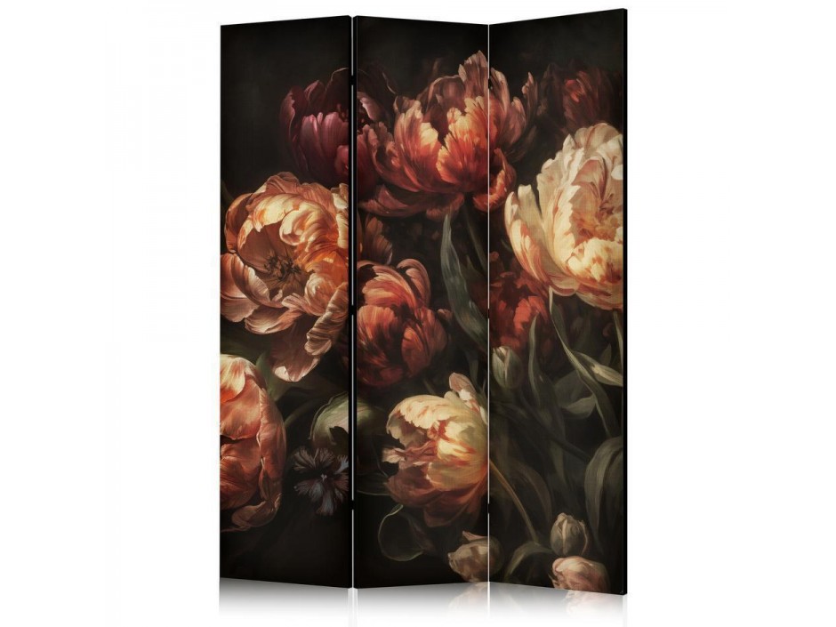 Paravent - Magnificent Tulips - Bouquet of Flowers in Red and White on a Black Background