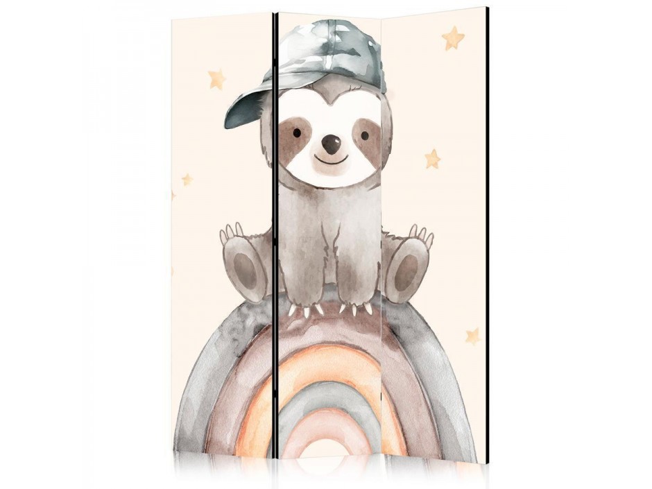 Paravent - Happy Sloth - Sloth in Muted Colors - Wearing a Cap - Sitting on a Rainbow Among the Stars