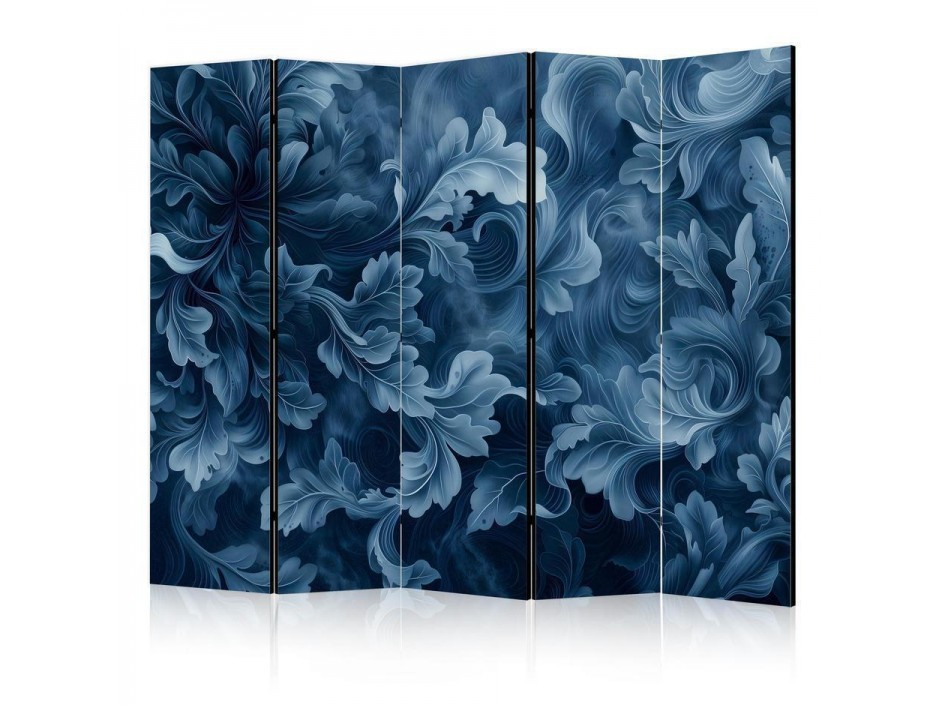 Paravent - Abstract Ornaments - Dark Blue Victorian Leaves