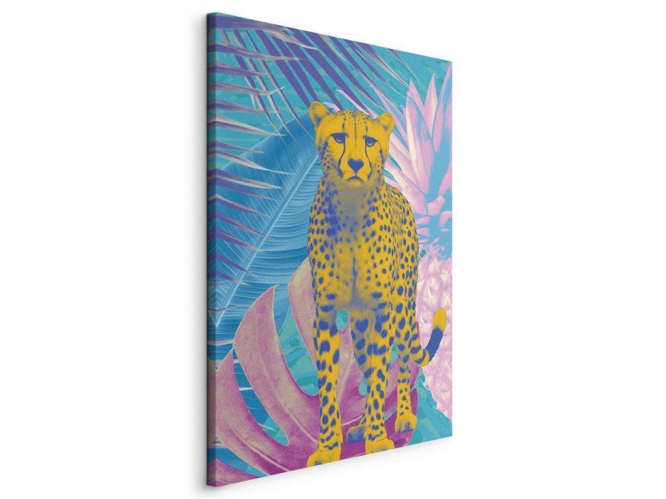 Tableau - Exotic Leopard - Colorful Portrait of a Cheetah Against Tropical Leaves