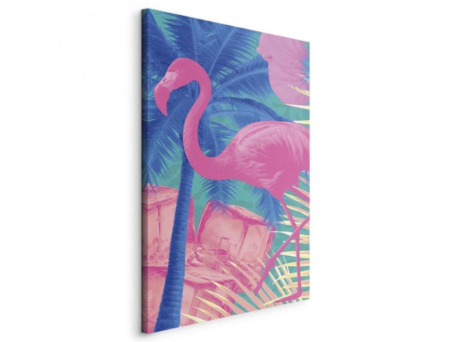 Tableau - Pink Flamingo - Abstract Flamingo Against Palms and Ice Cubes