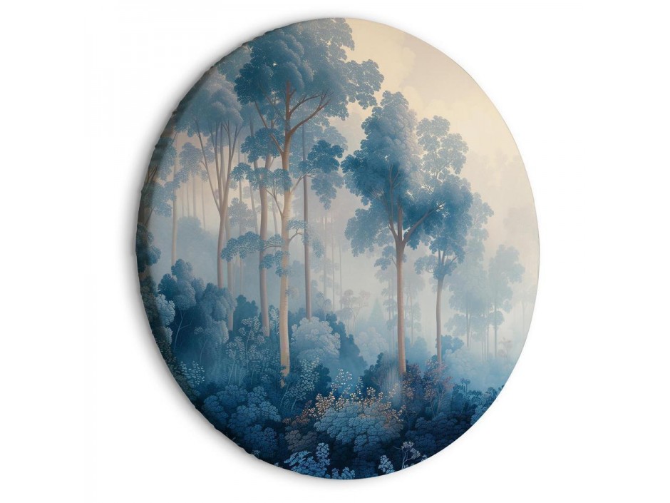 Tableau rond - Landscape with Trees in Illustrative Style Fairy-Tale Blue Forest