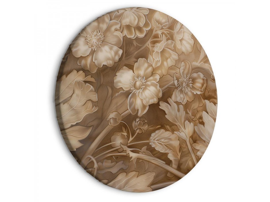 Tableau rond - Floral Ornaments Carved in Delicate Sepia and Brown Shades