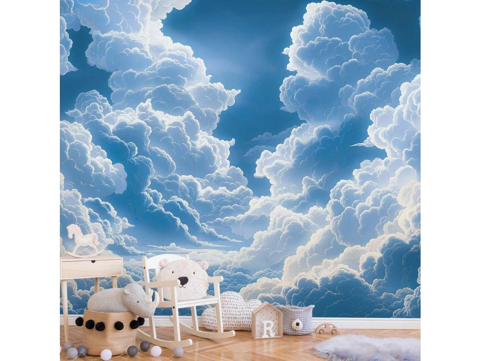 Papier peint - Blue Sky Breaking Through White Fluffy Clouds