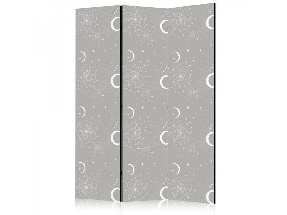 Paravent - Cosmic Fireworks - Elegant Pattern with Moons and Stars on a Gray Background