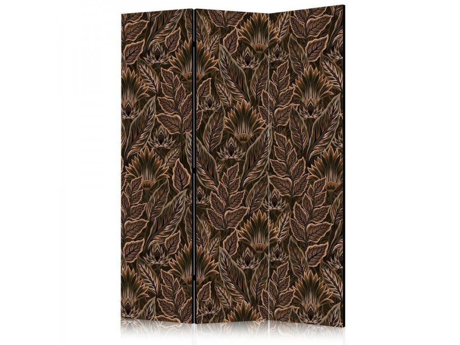 Paravent - Dense Vegetation - Botanical Patterns in Illustrative Style Brown