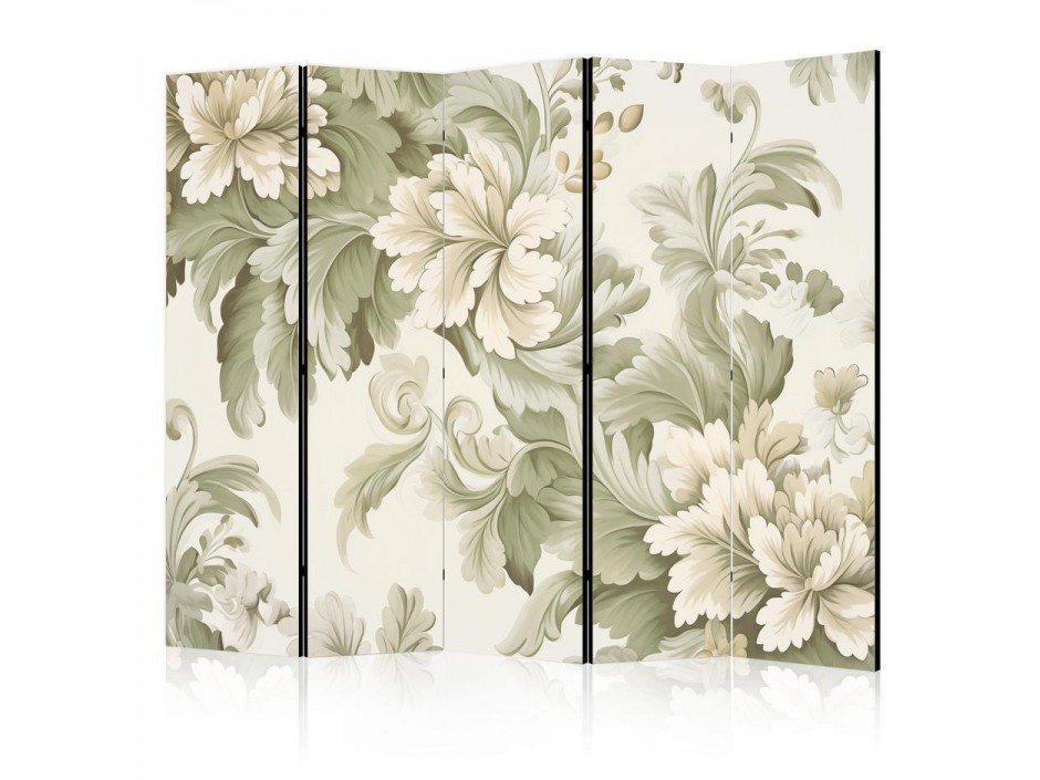 Paravent - Retro Vintage Flowers in Delicate Cream and Green Colors