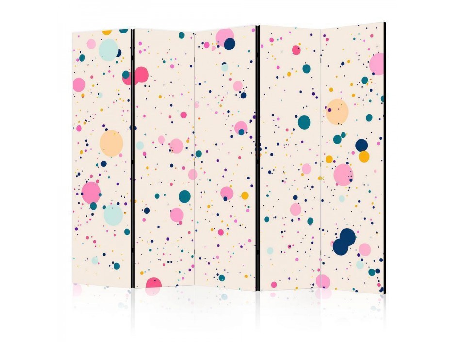 Paravent - Dots - Spots and Splashes Multicolored - Cheerful Pattern on a Light Pink Background