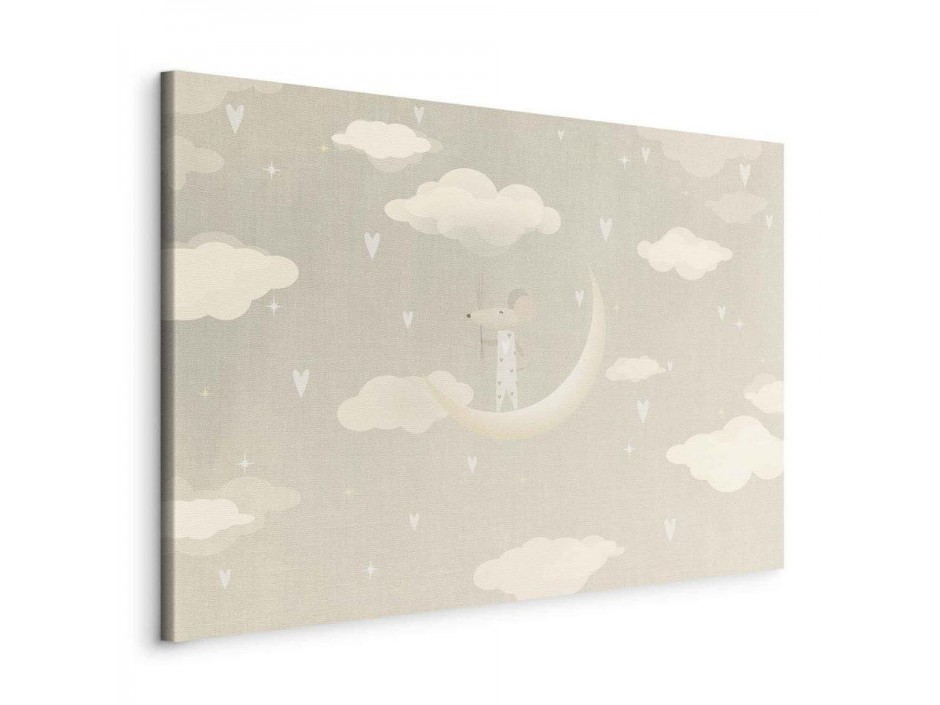 Tableau - Little Conqueror - A Mouse in Heart Pajamas on the Moon Among Clouds