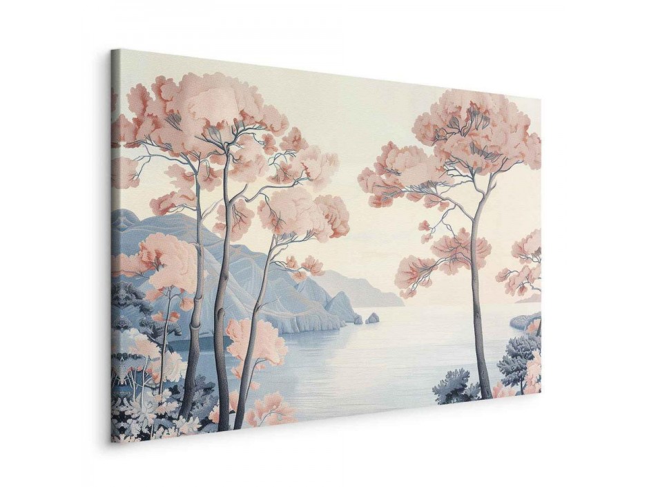 Tableau - Landscape with the Ocean Cliffs and Trees in Delicate Pink Shades