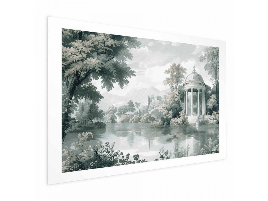 Poster - Landscape with a Park and Lake in Retro Greens