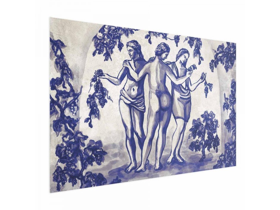 Poster - Ancient Vineyard - three women in a portal painted in blue ink