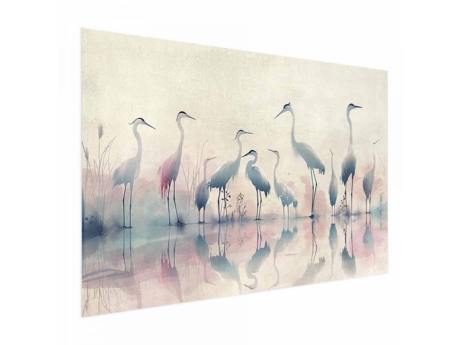 Poster - Birds by the Lake - herons painted in watercolor in a delicate, gray-pink palette