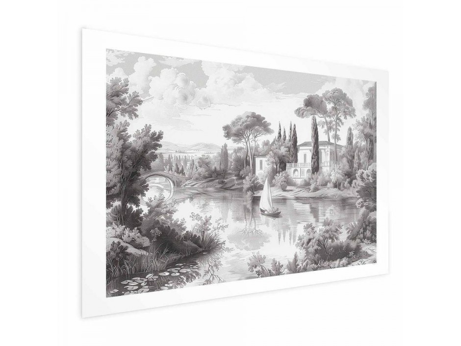 Poster - Black-and-White Vintage Landscape with a Pond