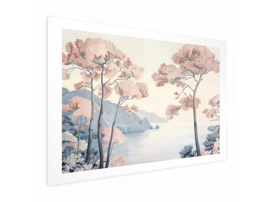 Poster - Ocean Cliffs and Trees Delicate Motif in Pastel Colors