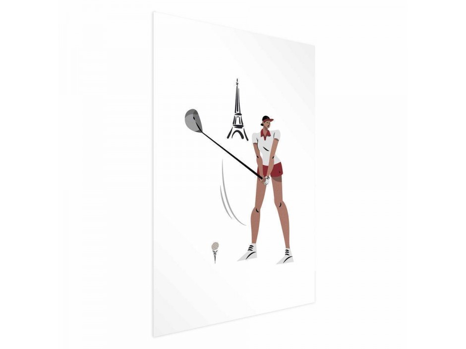 Poster - Illustration of a Female Golfer with the Eiffel Tower in the Background