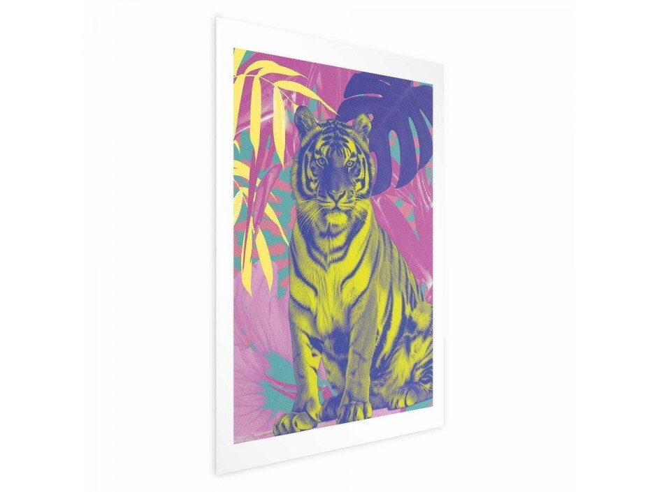 Poster - Colorful Tiger - intense colors of a tiger surrounded by tropical plants