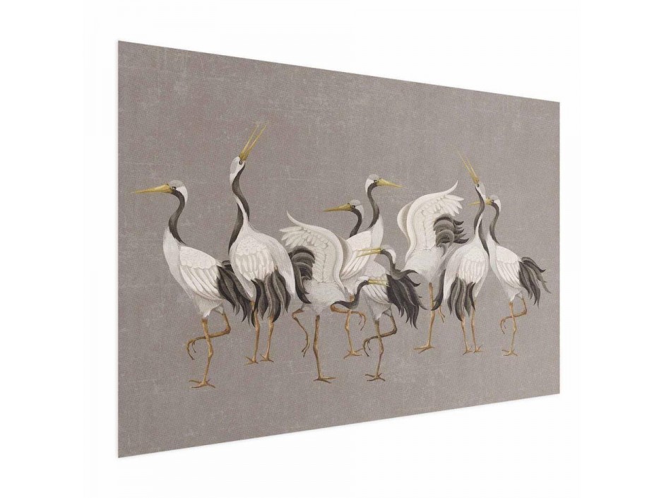 Poster - Crane Dance - light bird silhouettes on a warm-gray textured background