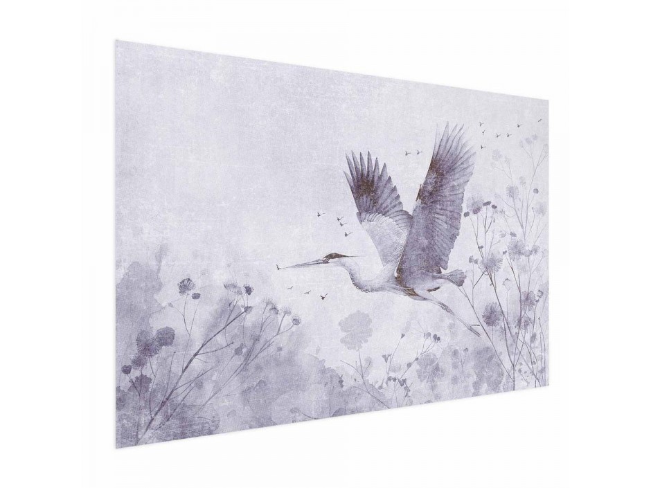 Poster - Majestic Flight - crane in flight in a monochromatic, cool color palette