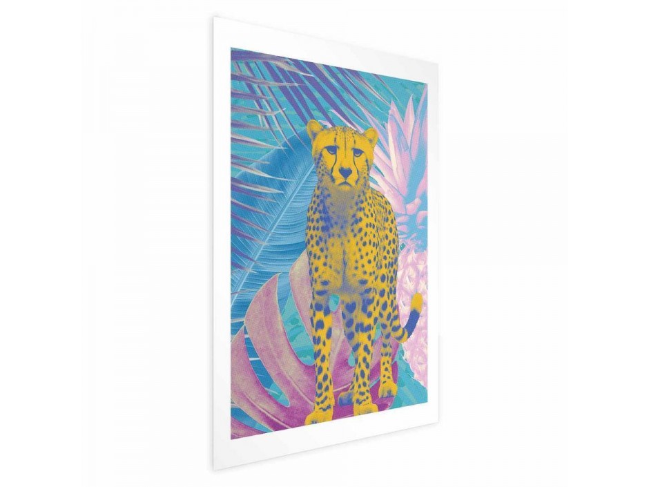 Poster - Exotic Leopard - colorful portrait of a cheetah against tropical leaves