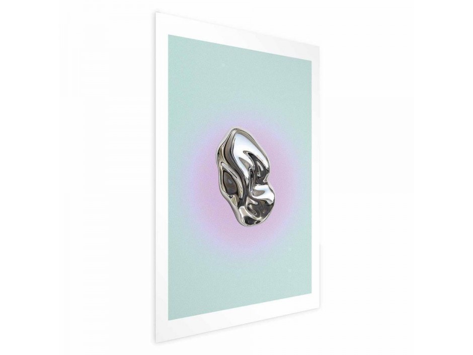 Poster - Metallic Form - abstract sculpture on a mint background with a purple halo