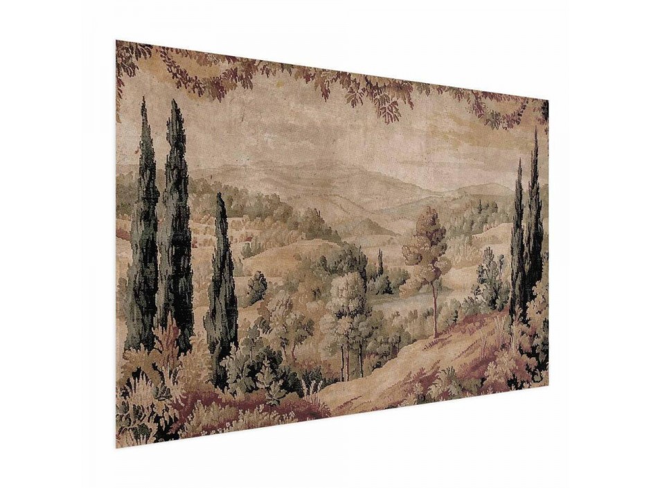 Poster - Mediterranean Landscape - Old Tapestry with a Hill and Lake