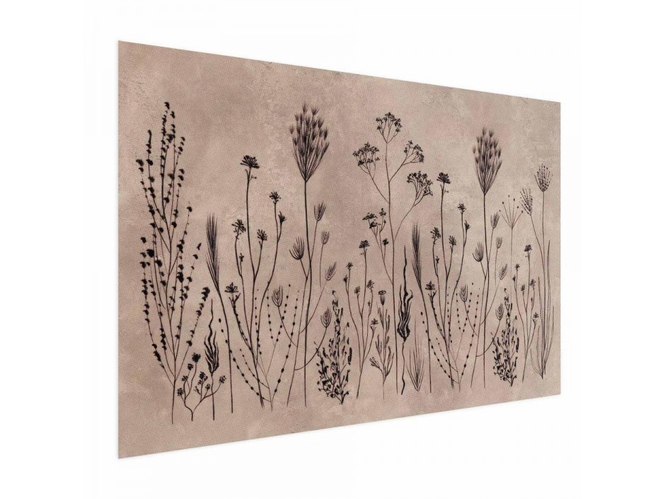 Poster - Field Flowers - black plants on a lime wash background