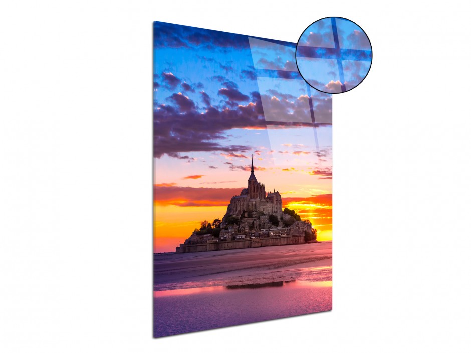 Tableau déco plexiglas Coucher de Soleil sur le Mont Saint-Michel